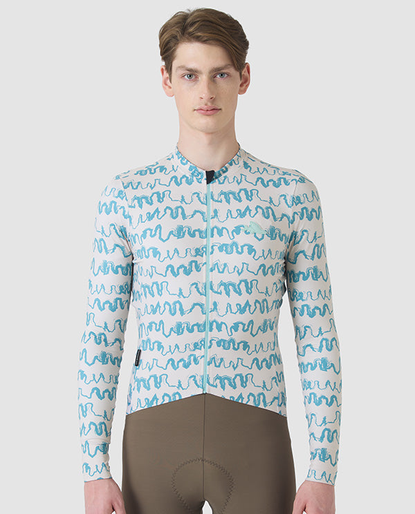 Café du Cycliste 車衣 Constance LS Jersey PearlGreyDeepWater 長袖 男款 水藍塗鴉