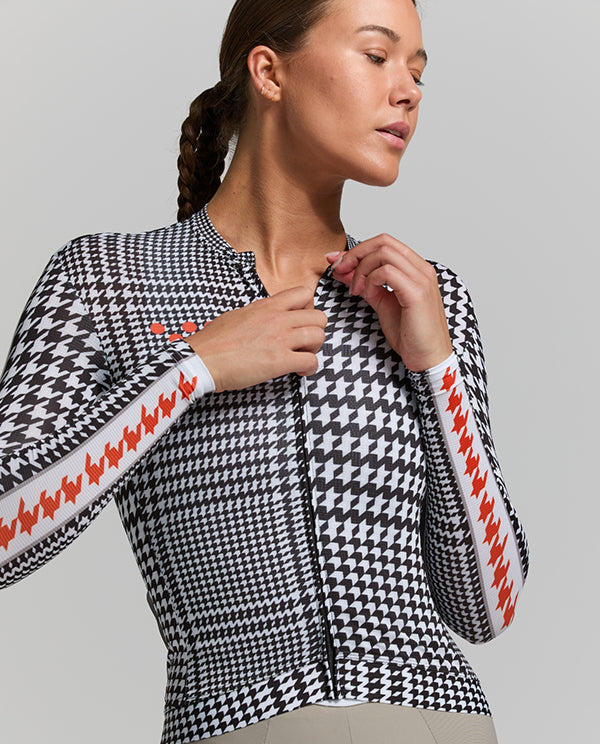 Pedla 車衣HoundsKNIT Training Jersey Monochrome 薄長袖 女款 黑白小千鳥格紋