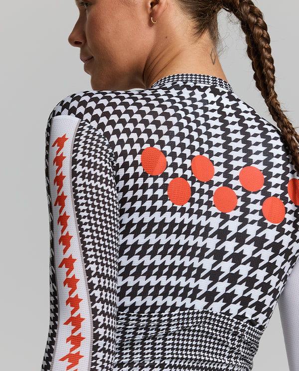 Pedla 車衣HoundsKNIT Training Jersey Monochrome 薄長袖 女款 黑白小千鳥格紋