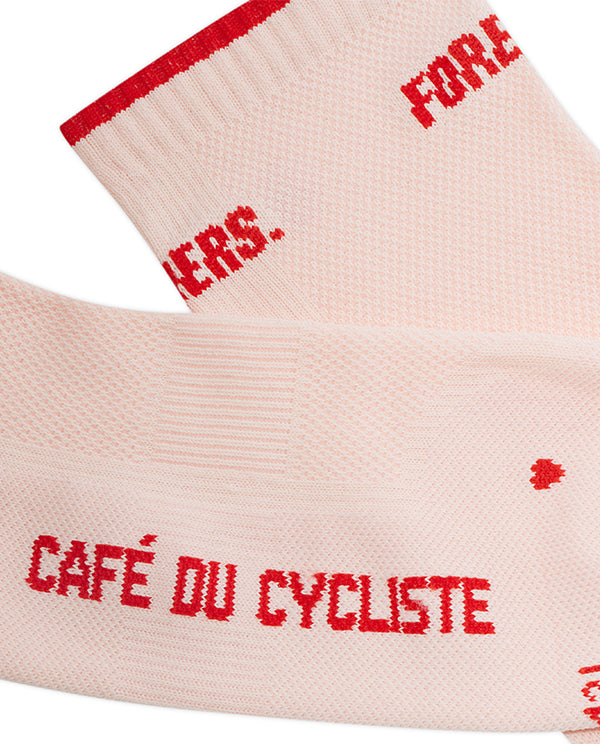 Café du Cycliste 車襪 Motto Summer Socks Red on Rosa 輕量車襪 粉