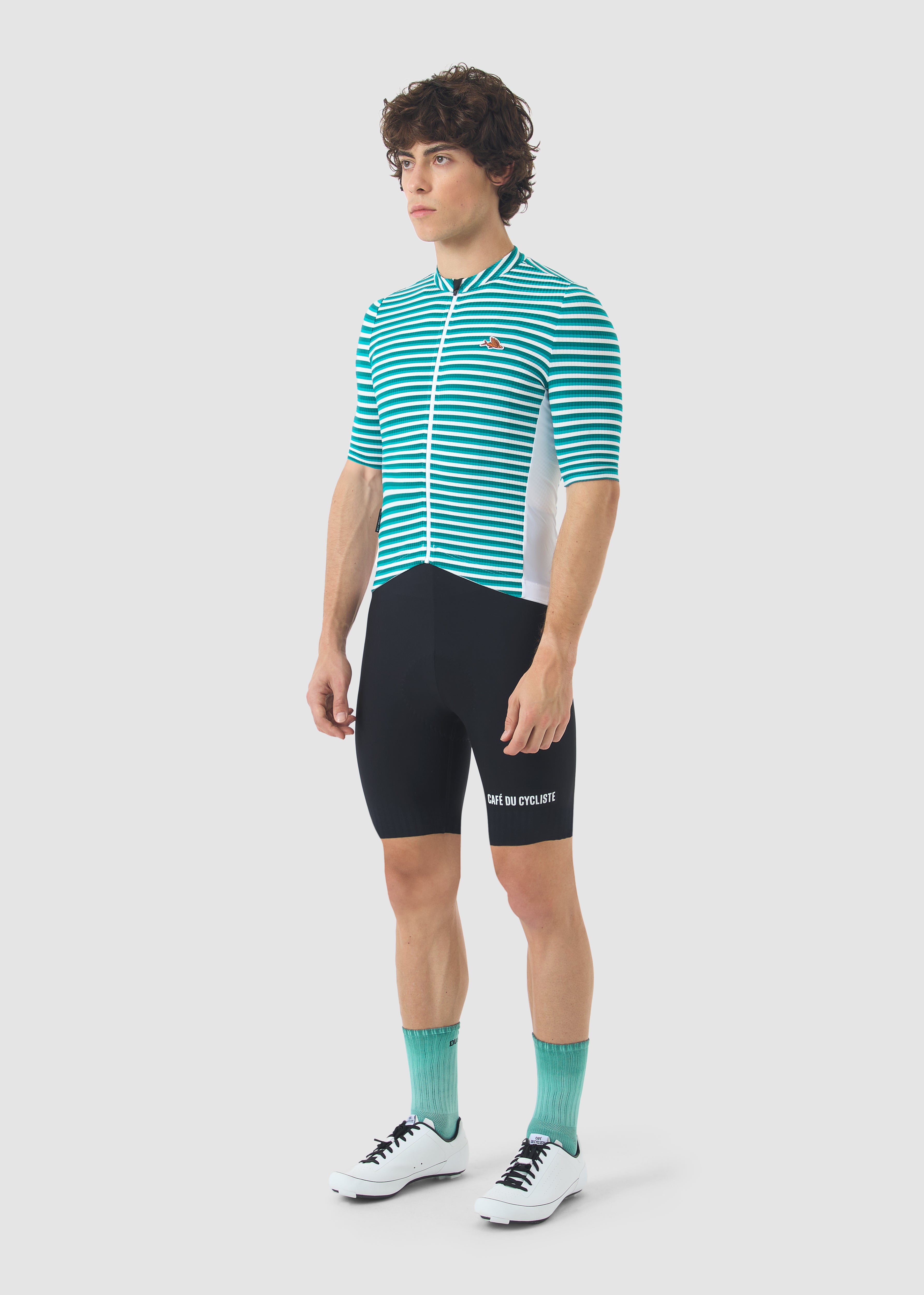 Café du Cycliste 車衣 Romy Midweight Jersey White Dark Sea 男款 綠白紋