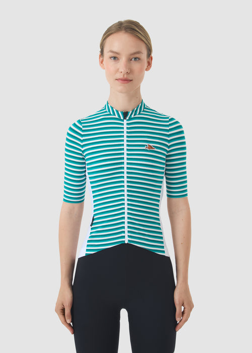 Café du Cycliste 車衣 Romy Midweight Jersey White Dark Sea 女款 綠白紋