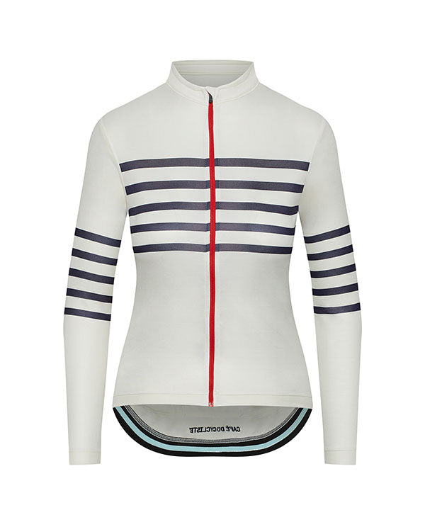 Café du Cycliste 車衣Claudette White長袖 女-藍白條紋