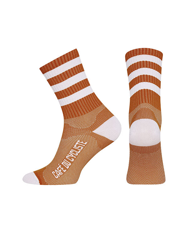 Café du Cycliste 車襪 Cycling Socks Skate Stripes White on Syrup Brown 棕底白條紋