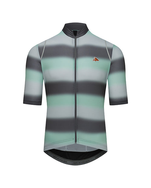 Café du Cycliste 車衣 Audax Mona Superlight Jersey Anthracite Agave 男款 漸層綠橫紋