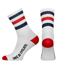 Café du Cycliste 車襪 Cycling Socks Skate Stripes Red Navy on White 白底紅藍條紋