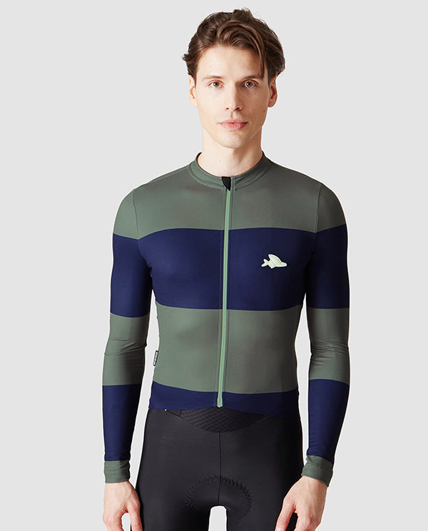 Café du Cycliste 車衣 Constance LS Jersey Navy Scots Pine 長袖 男款 藍綠條紋