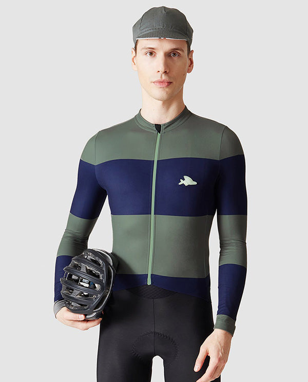 Café du Cycliste 車衣 Constance LS Jersey Navy Scots Pine 長袖 男款 藍綠條紋