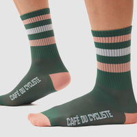 Café du Cycliste 車襪 Cycling Socks Skate Stripes Grey Pink on Scots Pine 松綠粉條紋