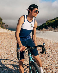 Café du Cycliste 車衣Beatrice Navy White無袖 男-飛魚藍白