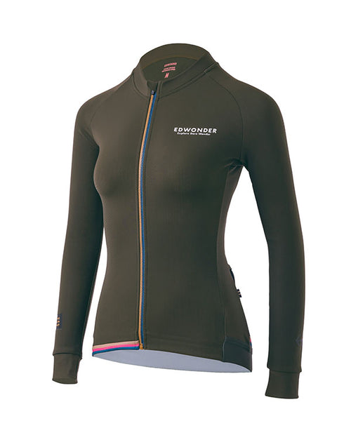 EdWonder 冬季長袖車衣EdW Edition Thermal LS BeigeGray 女-橄欖綠